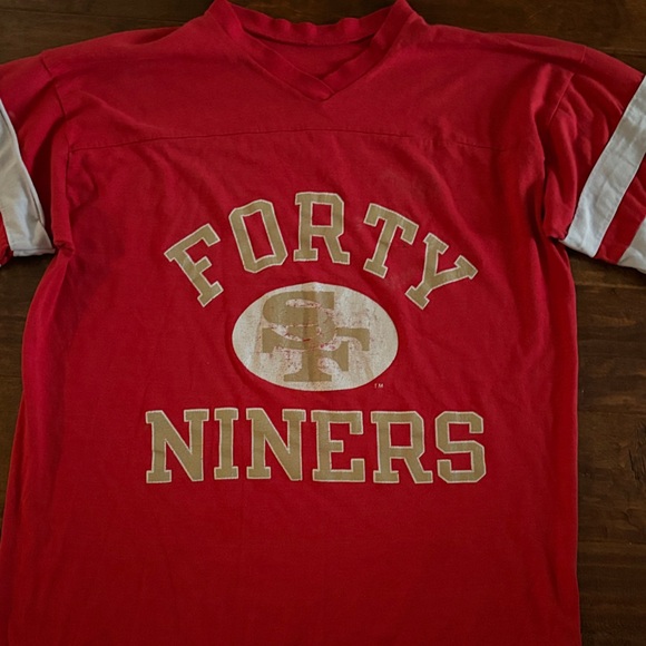 Red Vintage single Stitch San Francisco Forty Niners Shirt with White Stripes - Picture 3 of 14
